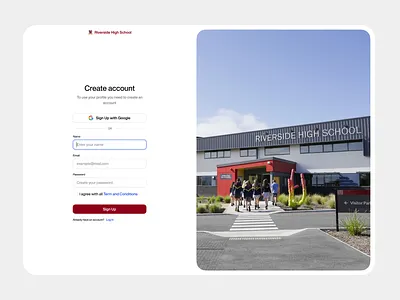 Sign Up page educationui formdesign googlelogin interfacedesign loginpage minimaldesign signupform studentportal ui useronboarding ux webdesign