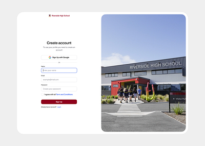 Sign Up page educationui formdesign googlelogin interfacedesign loginpage minimaldesign signupform studentportal ui useronboarding ux webdesign