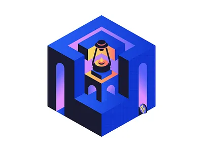 Metaphorical Illustration for Leela The Queen app app branding cube design editorial illustration game gradient illustration illustrator isometric isometry labyrynth lantern leela leela game light metaphor minimal product vector