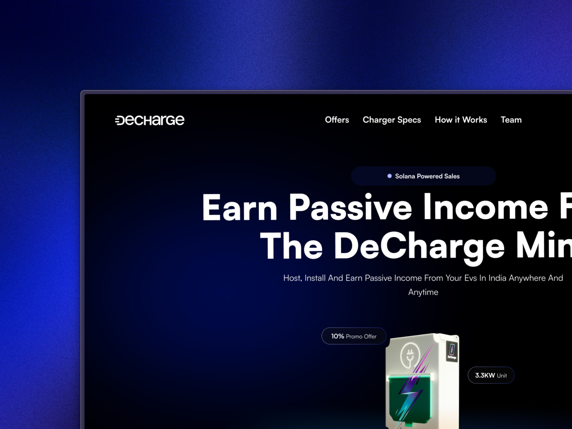 DeCharge Mini EV- Landing Page app decharge defi ev ev charger ev charging india landingpage mini ev redesign ui web3 website