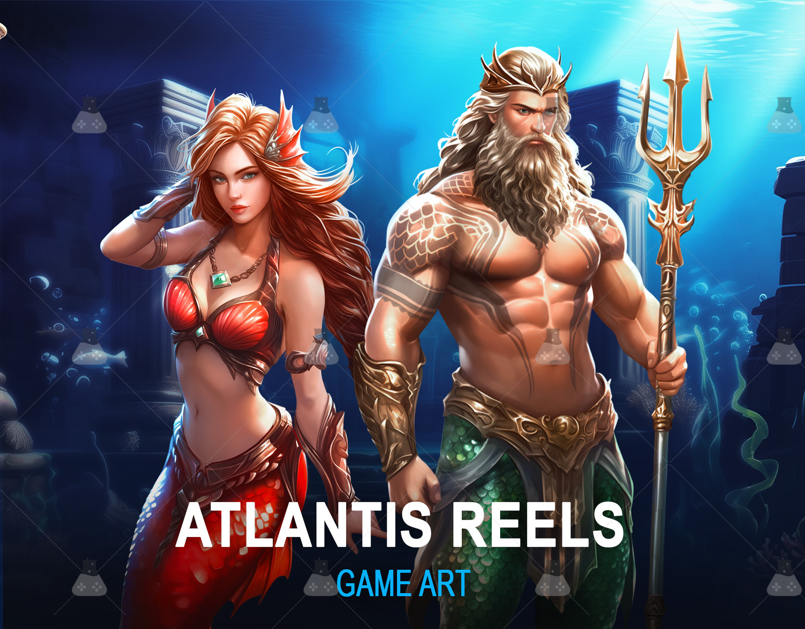 Atlantis Slot Art — Dive Into Myth & Mystery | Slot Art Services 2d artwork 2d slot art 2d slot theme animation aqua slot atlantis slot atlantis slot theme casino art outsourcing casino slot casino slot theme concept art digital art game characters game development gamix labs slot slot art services underwater slot art underwater slot services