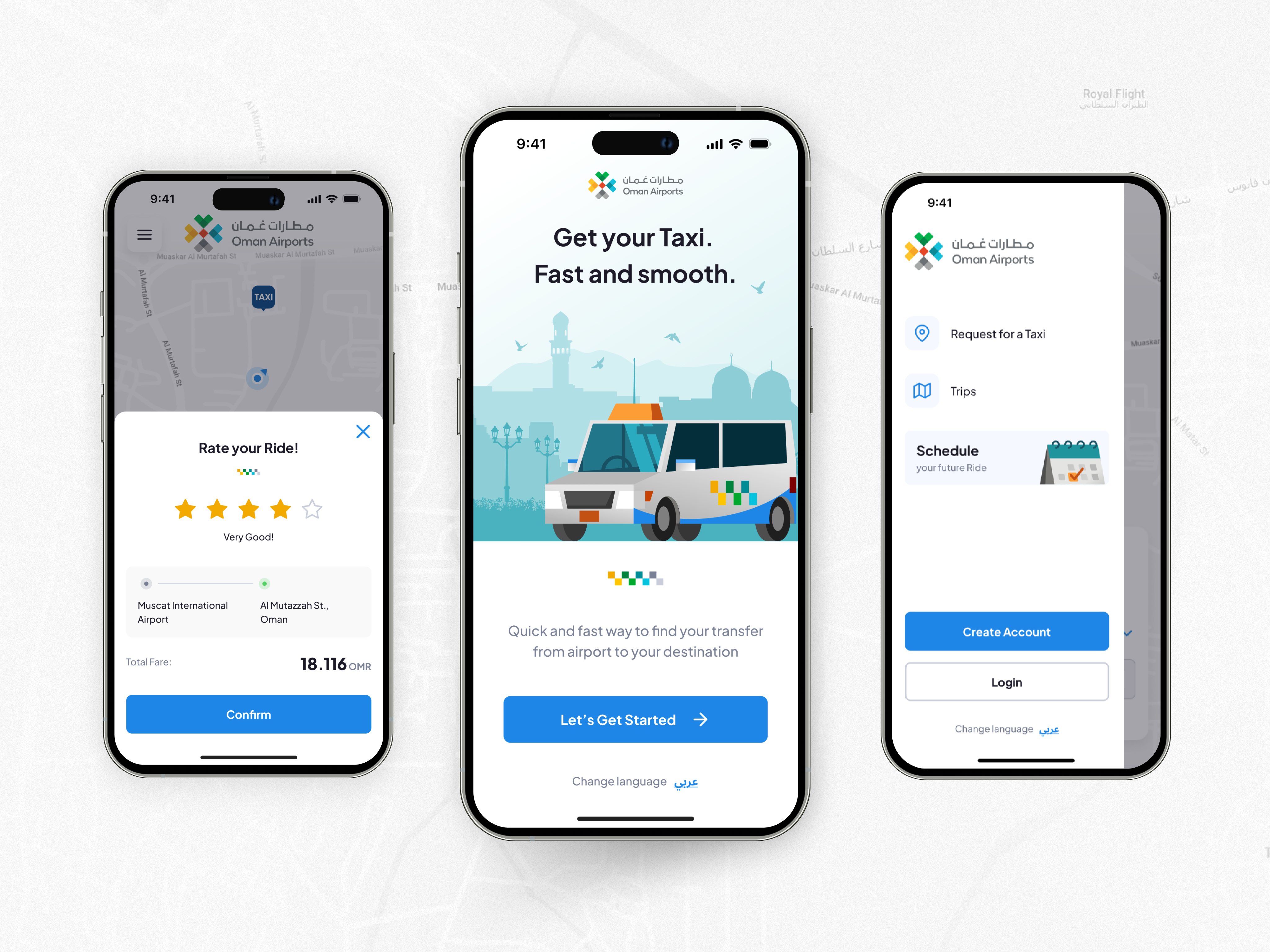 Oman Airport – Ride Booking App airport app booking system desktop ux kiosk interface mobile ux multi platform design passenger experience product design ride booking app transportation ux travel app travel tech ui design ux design