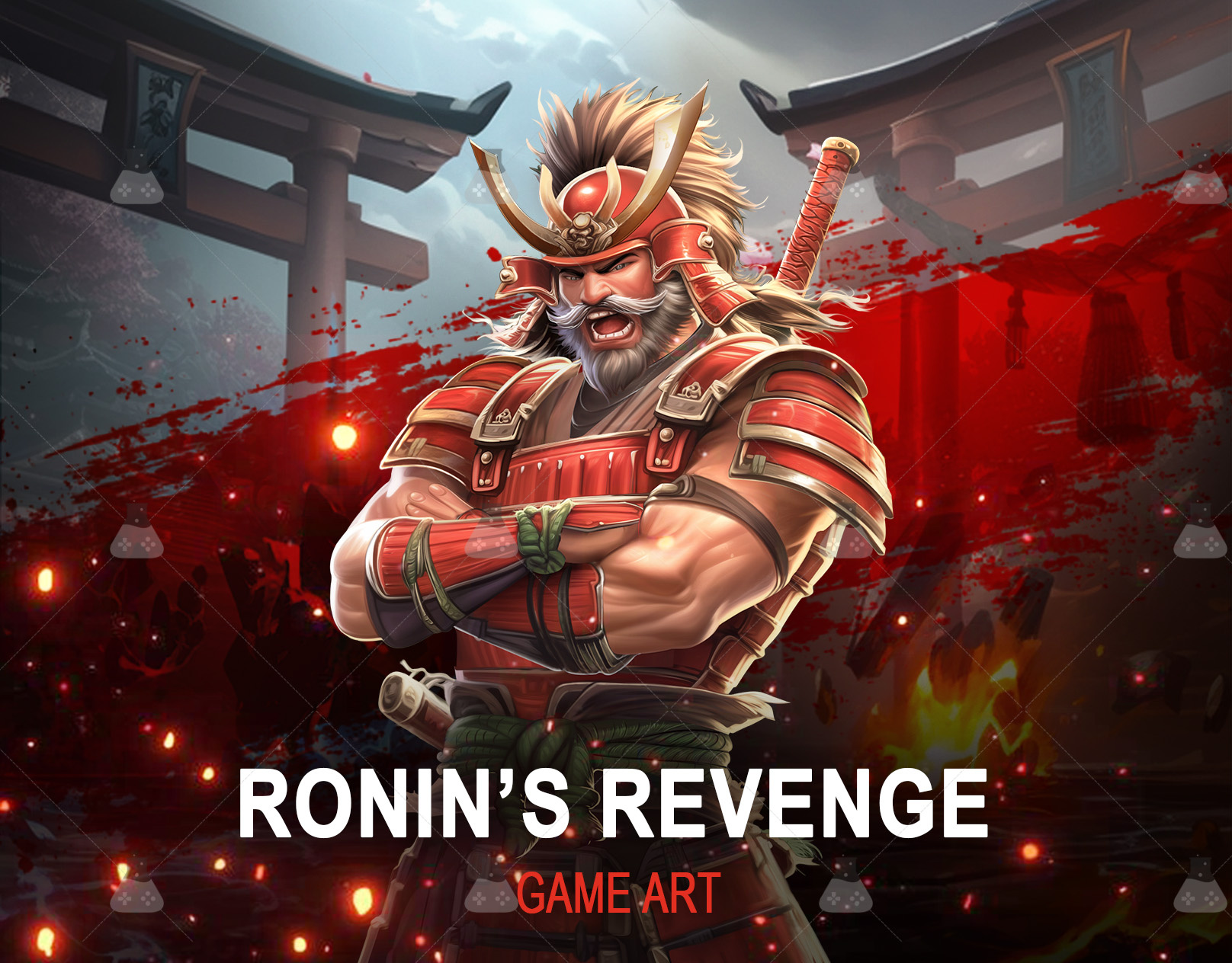 Ronin's Revenge - Samurai Slot Game Art by Gamix Labs 2d artwork animation game characters game development gamix labs japanese slot samurai slot samurai slot theme slot slot art services