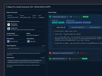 Attack Report - Dark Theme Exploration amazon web service attacker aws azure cloud attack cloud security hacker kubernetes report page