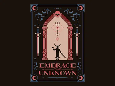 Embrace the Unknown - Gothic Pixel Art architecture art celestial columns cross stitch gothic illustration magic sword