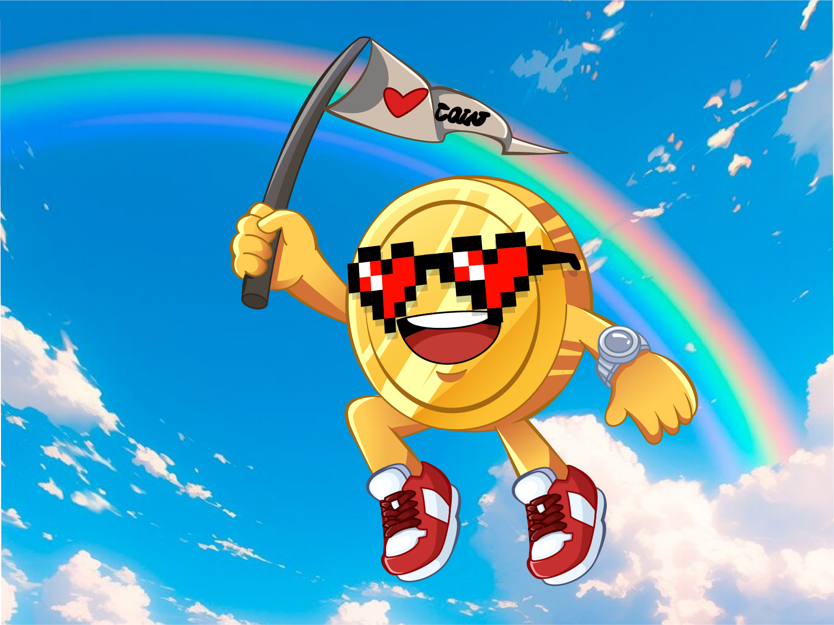 I Love Coin adobe illustrator adorable cartoon cartoon character coin cute floating heart illustration love mascot money nft sky