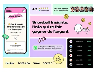 Bento - Snowball Insights bento colors finance fintech marketing neobrutalism neubrutalism product product marketing snowball ui
