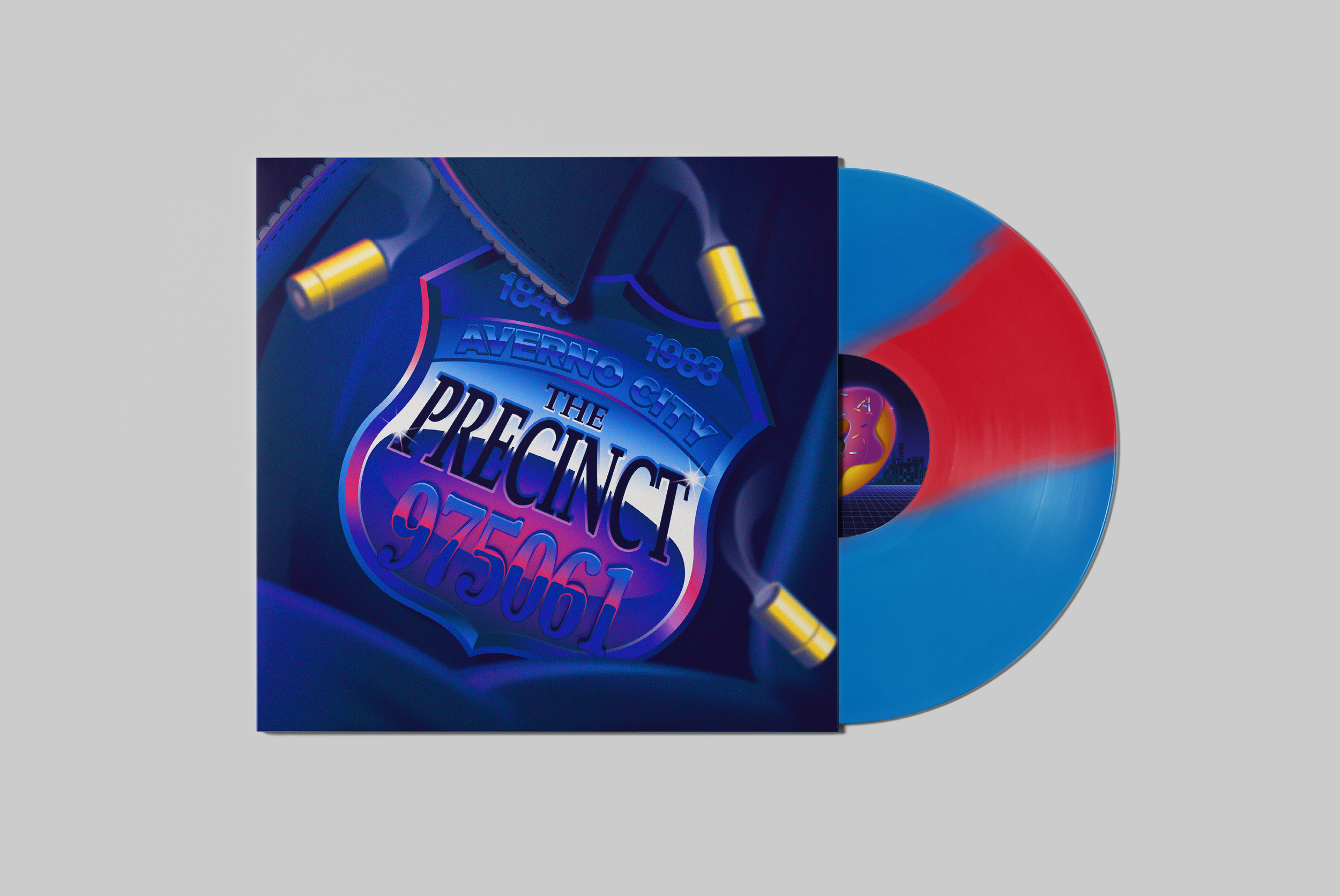 The Precinct - Official Soundtrack Vinyl Packaging 80s aesthetic album art art artwork design game gaming illustration music artwork police record retro soundtrack synthwave texture the precinct vector video game vinyl