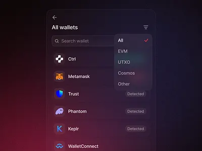 Junction All wallets app connect crypto dapp defi design ecosystem exchange metamask panel phantom swap ui wallet web3