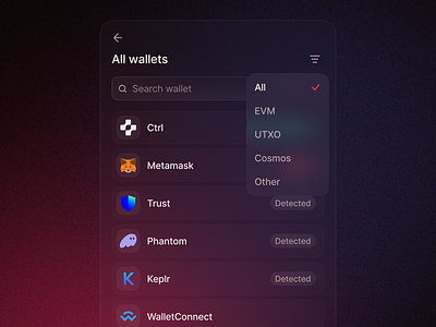 Junction All wallets app connect crypto dapp defi design ecosystem exchange metamask panel phantom swap ui wallet web3
