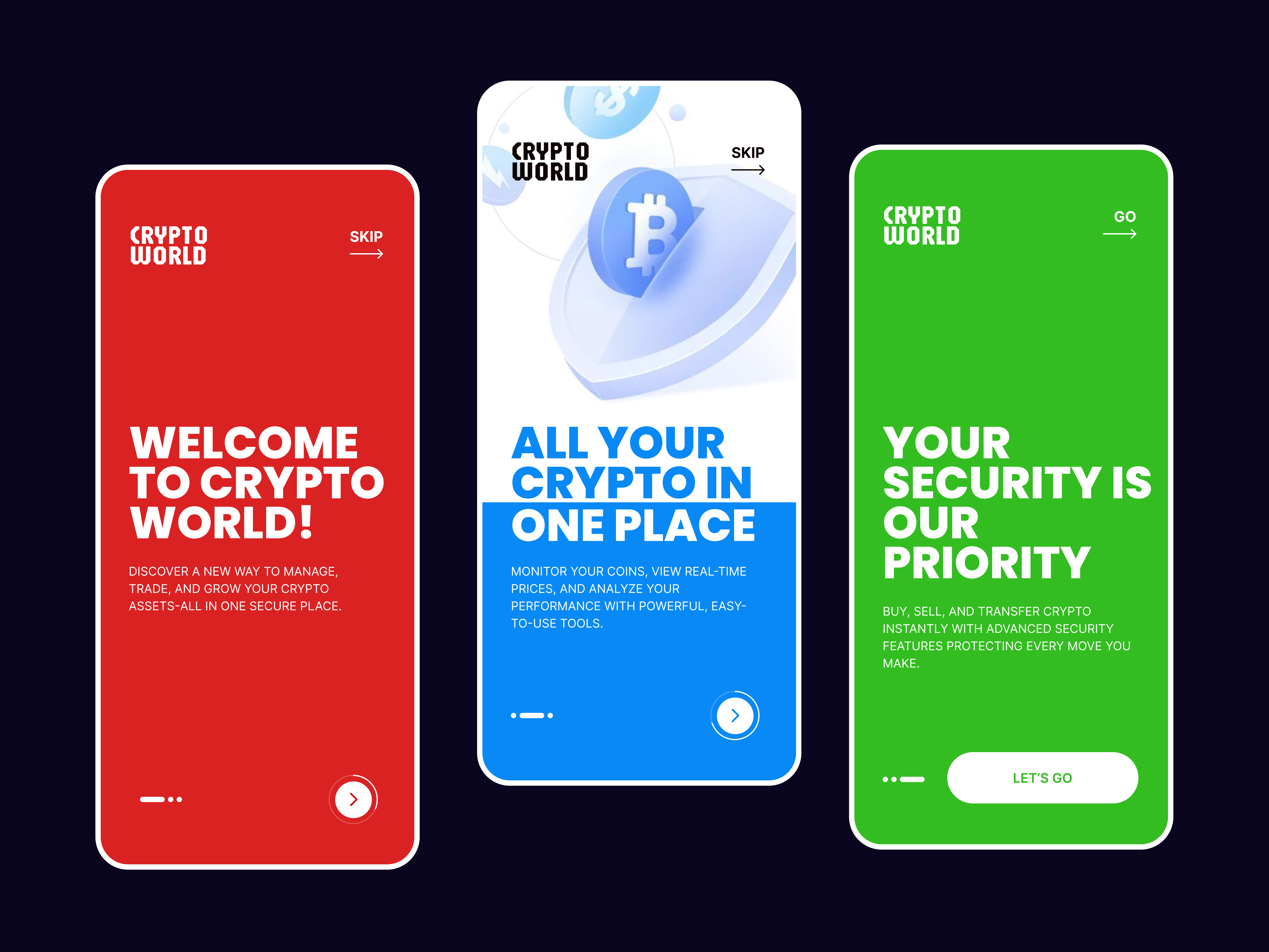 Crypto Wallet App Onboarding Screens bitcoin blockchain clean ui mobile concept crypto crypto app crypto exchange crypto wallet crypto wallet app ethereum mobile app design mobile ui onboarding onboarding scree online banking online banking payment app saas trading ui user experience
