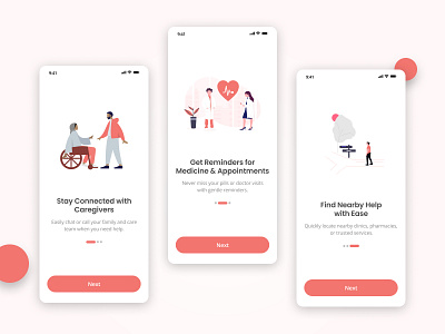 Elderly App Onboarding UI android branding design ios iphone login onboard onboarding onboarding flow onboarding illustration onboarding screen onboarding ui splash page splash screen splashpage splashscreen ui uiux ux welcome screen