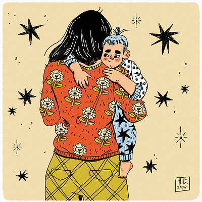 kid bluehair characters child family hugs kid mom