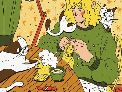 nastya cats characters girl home kitchen knit knitting line warm