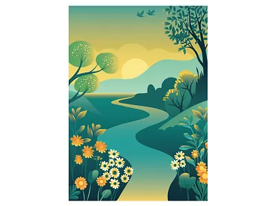 Summer Sunrise branding creek design idyll illustration landscape lyons mountains poster stream summer sunrise vintage