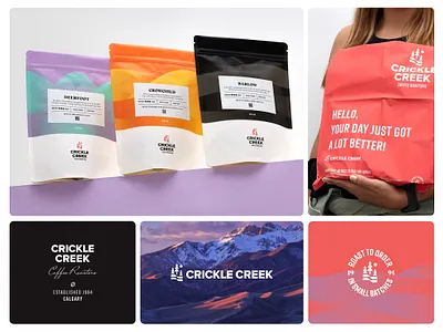 Brand Identity for Crickle Creek brand identity branding calgary canada coffee coffee roasters copywritting identity label design logotype mark nature outdoors packaging design
