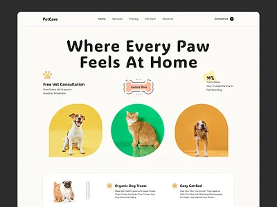PetCare || Hero Exploration animal care figma freelance header home homepage landingpage paw pet petcare remote uxui veterinary web design website