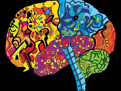 Healthlines: An Illustrated Brain abstract brain adobe illustrator adobe photoshop anatomical illustration art and anatomy bold color palette colorful expression contemporary surrealism emotional mapping energetic artwork hand drawn style healthcare design illustration mental health mind map modern abstract neuroscience art psychedelic art symbolic art vibrant design