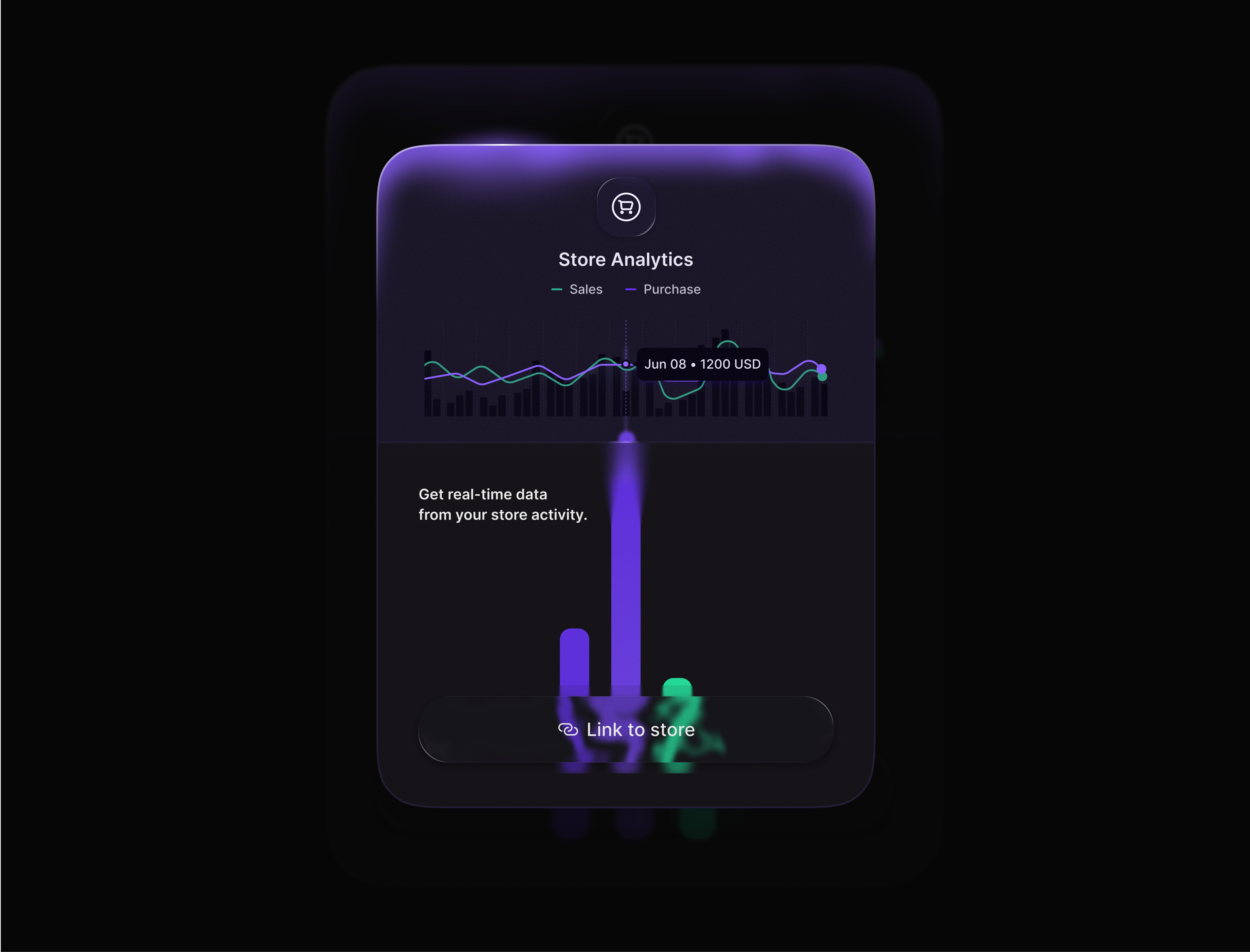 Modal for linking external store + Liquid Glass design illustration liquid glass ui widget