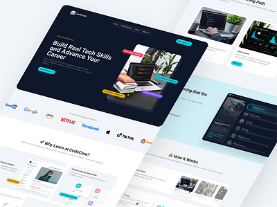 Online Course Education Landing Page app design branding dailyui dashboard education figma graphic design illustration landing page logo minimalism modern product design saas typography ui uiux user experience user interface web design