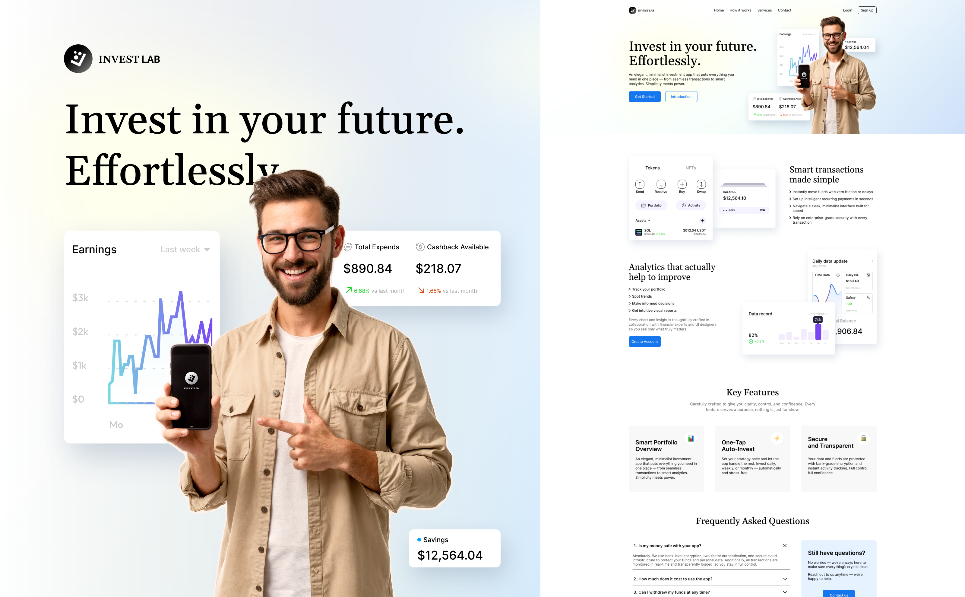 Invest Lab – Smart Investment App Landing Page cleanui financialapp fintech investmentapp landingpage mobileappdesign productdesign startupdesign uxuidesign webdesign