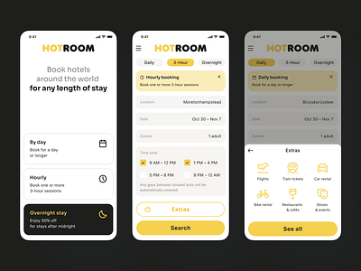 HotRoom App — Smart & Flexible Stays app booking hotel hotel booking app mobile app travel ui