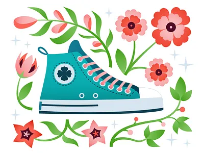 Floral Kick Illustration bold colors bright digital digital art florals flowers folk art graphic design graphic illustration illustration modern folk art shoes sneakers