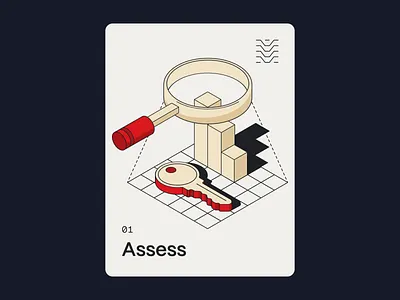 Assess Illustration branding clean design figma graphic design grid illustration isometric key minimal tech technology vector