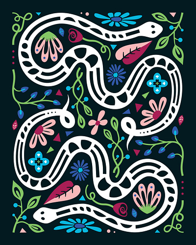 Year of the Snake Illustration animal art bright digital illustration floral art folk art graphic design graphic illustration illustration modern folk art snake year of the snake