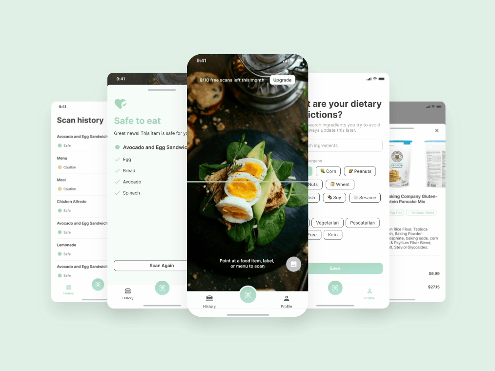 🍏 AI Food Allergy Scan App ai ai app app application branding design gpt graphic design illustration interface logo mobile mobile app typography ui ux vector