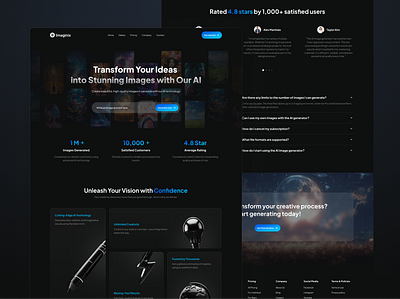 AI Image Generator Landing Page Dark Mode Design UI ai app design bento grid branding dailyui dark mode dashboard design figma graphic design illustration landing page logo minimalism product design saas ui user experience user interface web design
