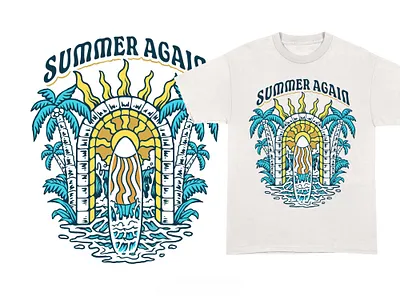 Summer Again album cover artwork band band artwork clothing brand music artwork summer vibes tees design vintage illustration