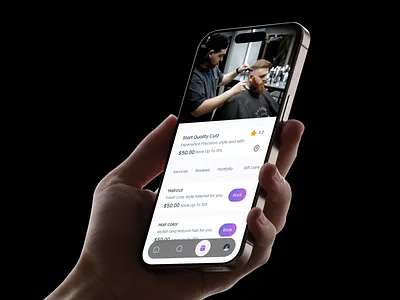 Barber Shop Mobile App appointmentapp barberbooking barbershopapp bolddesign cleandesign cleanui darkui flatdesign groomingapp haircutapp haircutbooking luxuryui minimaldesign minimalui mobileapp mobileappdesign moderndesign reactnative salonapp uiuxdesign