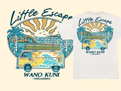 Little Escape Summer album cover band artwork branding clothing brand illustration summer vibes tees design vintage illustration