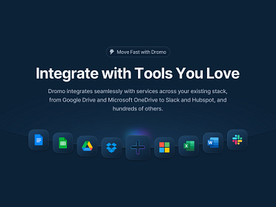 Integrations Section branding dark dromo header integrations marketing saas section site tools ui web