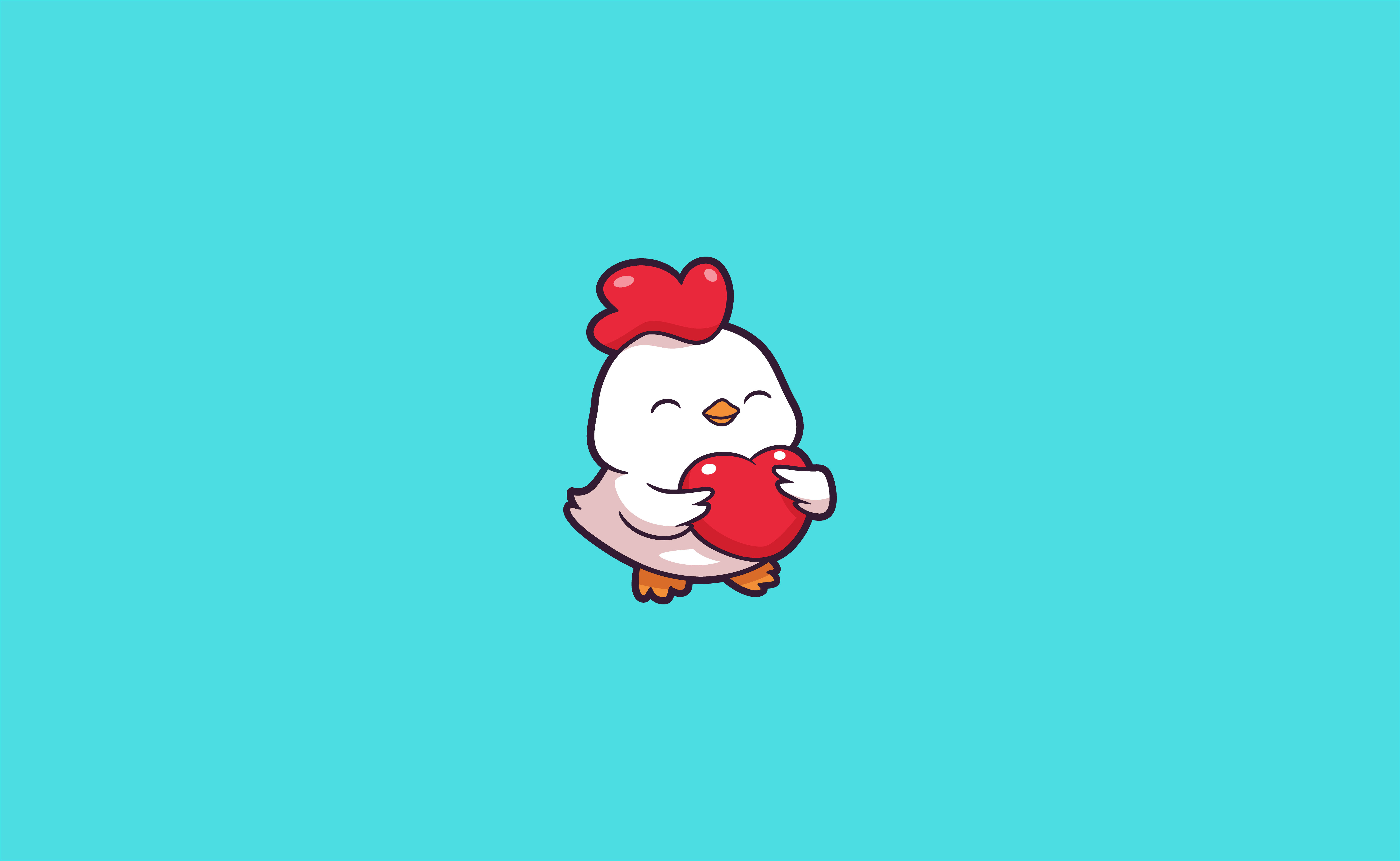 A happy chicken is holding a heart little