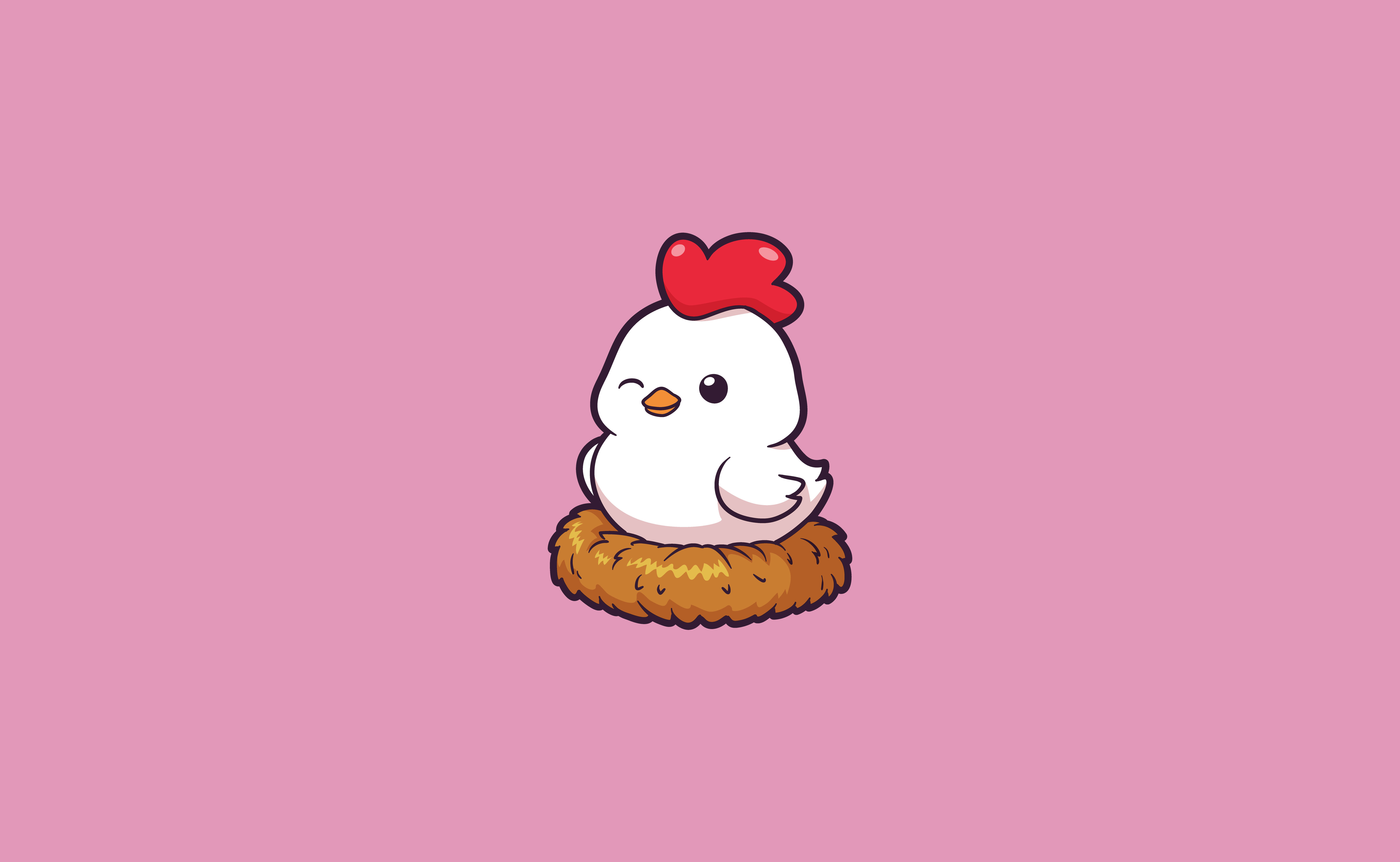 Happy hen is incubating eggs little