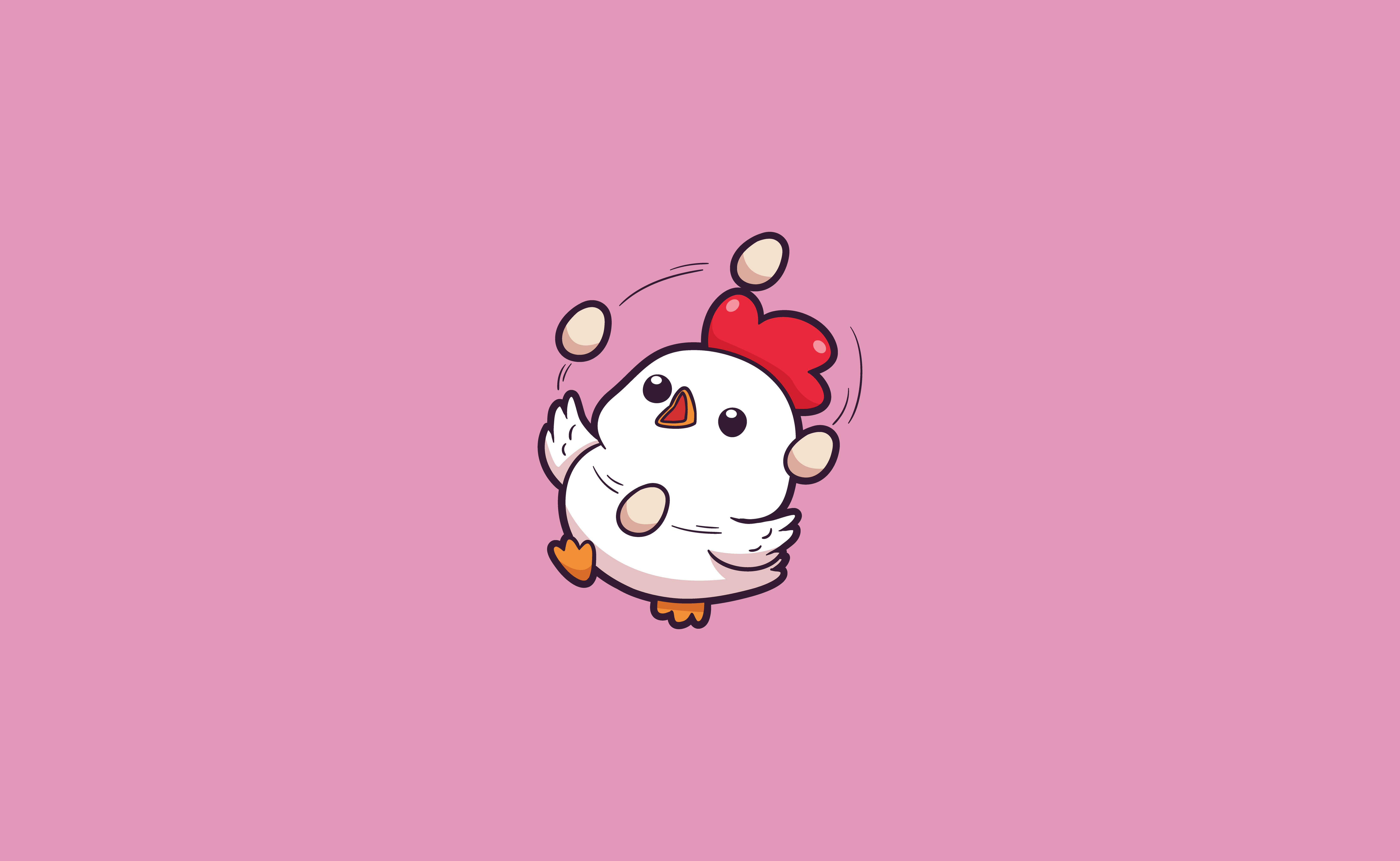 The chicken is juggling using its own eggs little