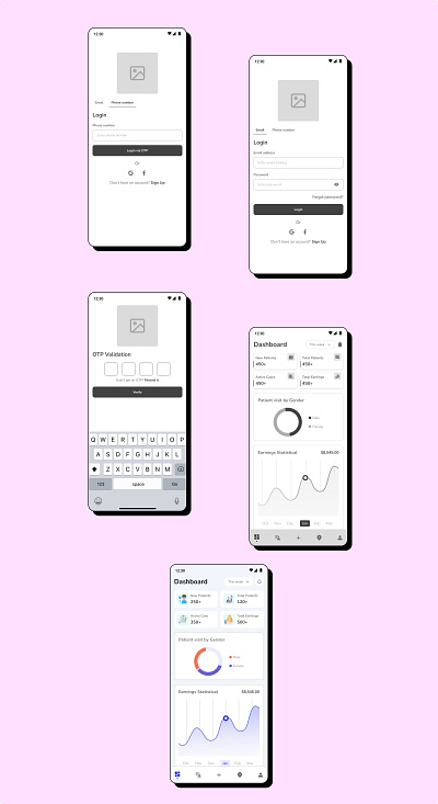Mobile App - Doctor Application agency android colors dashboard doctor figma design home illustrate ios landing login mobile app pallete plan remote signup ux visuals wireframe work