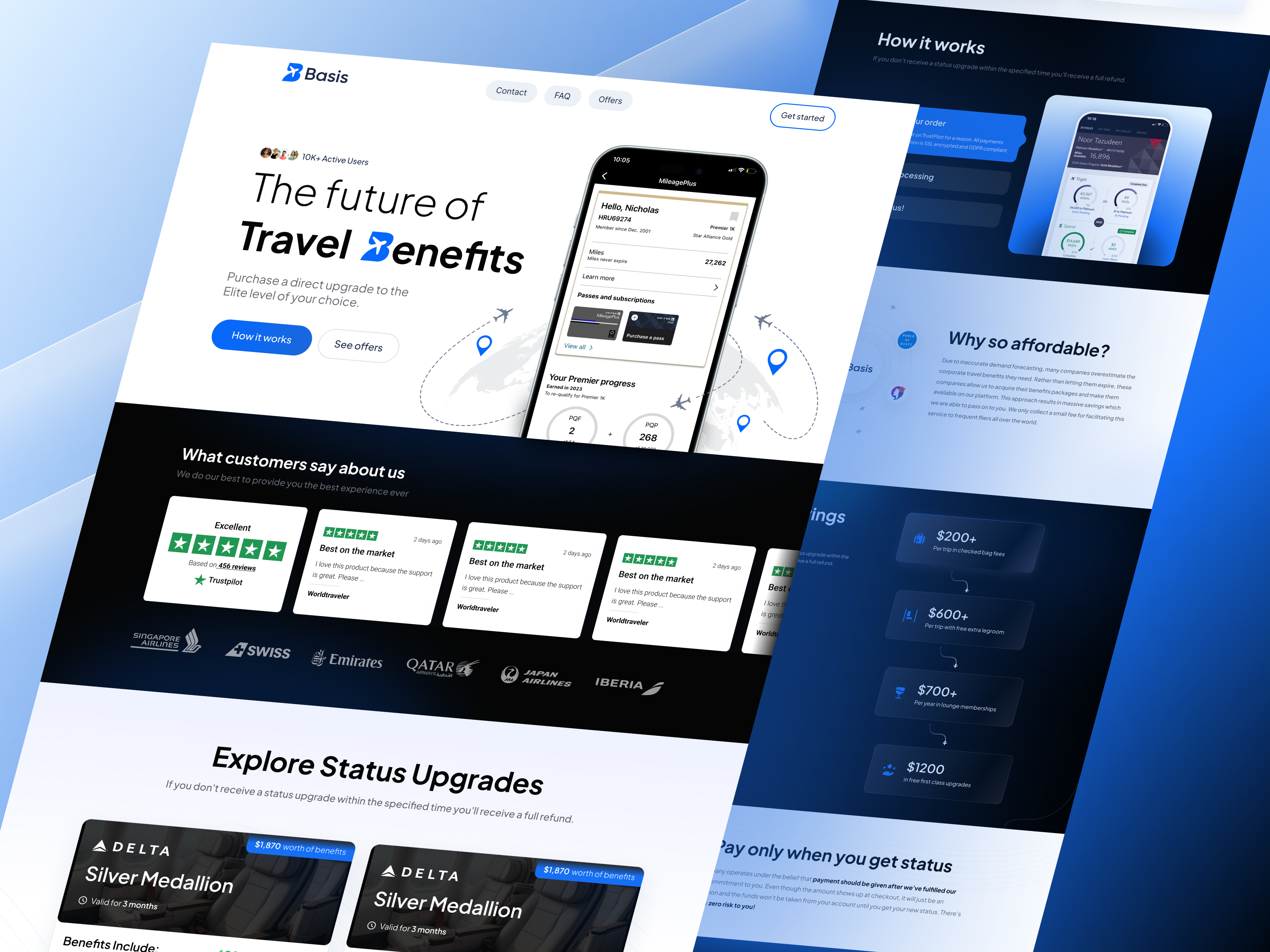 Flight Booking Landing Page UI – Modern Travel Website Design airline upgrade booking experience conversion focused design cta elite status figma ui flight booking how it works loyalty program ui mobile ui modern ui design responsive web saas landing page saas landing page dessign travel website user experience ux design web design