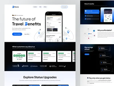 Flight Booking Landing Page UI – Modern Travel Website Design airline upgrade booking experience conversion focused design cta elite status figma ui flight booking how it works loyalty program ui mobile ui modern ui design responsive web saas landing page saas landing page dessign travel website user experience ux design web design