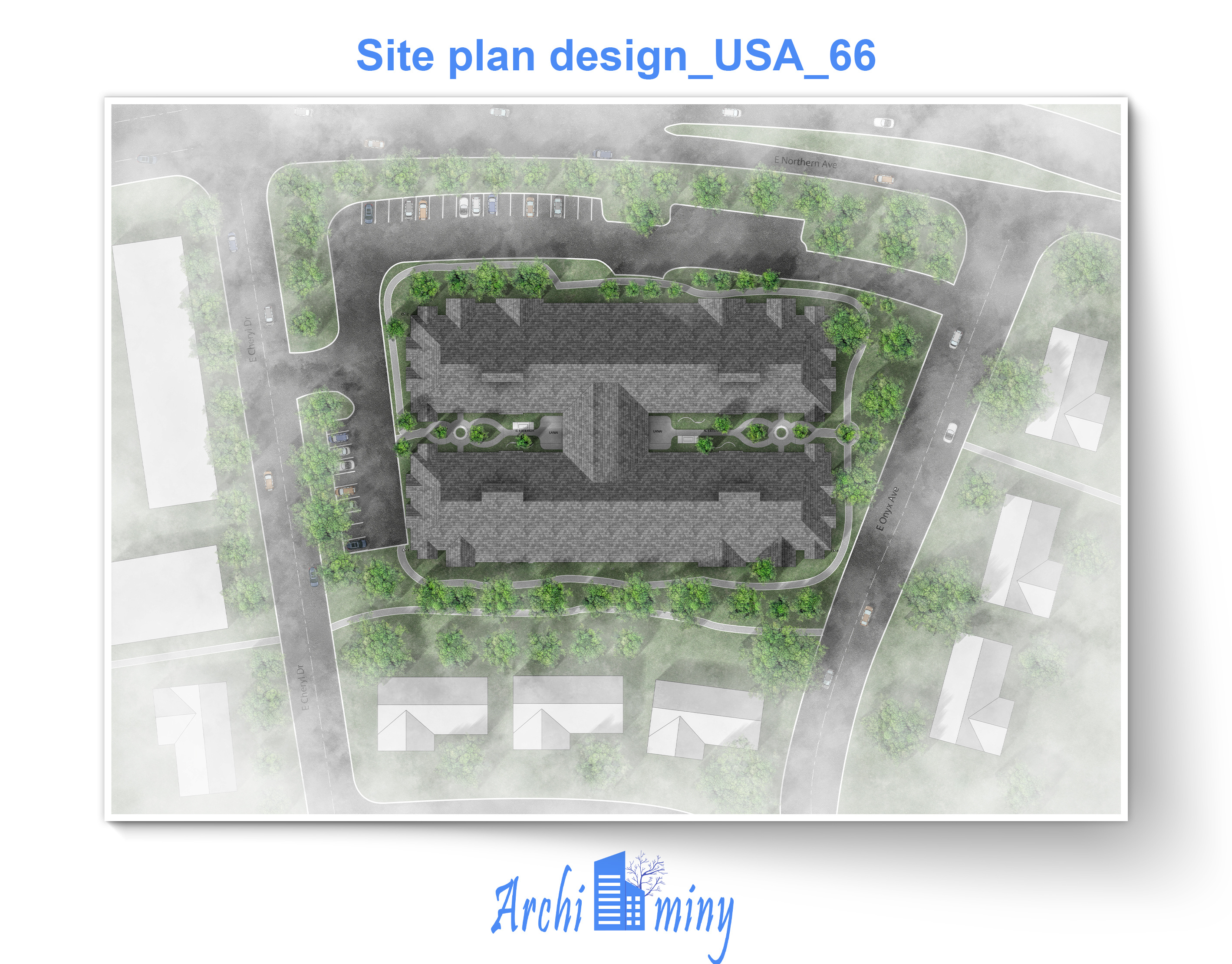 Modern Residential Site Plan in the USA 2d rendering apartment site plan with parking archiminy architecture portfoilo design green landscape architecture usa illustration landscape landscape architecture modern landscape multi family buiding site design photoshop rendering rendering site plan design site plan layout urban housing layout usa urban residential master plan usa residential site plan