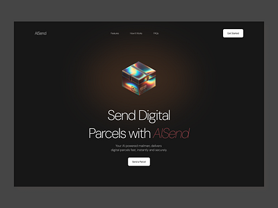 AISend Hero Design ai artificialintelligence clean curtain dark gradient gradients graphic design hero herodesign landingpage minimalism minimalistic parcel send ui uidesign ux uxdesign webdesign