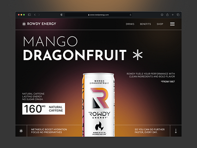 Energy Drinks Website creative website dark design dark landing page dark website drink website energy drink website homepage design landing page design mango drinks minimal landing page minimal website modern landingpage modern website summer drink user design web application web design website design