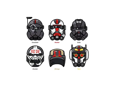 Star Wars The Bad Batch army clone clone troopers crosshair design echo fight halmets hunter icon icon set illustration jedy omega sith star wars team tech the bad batch wrecker