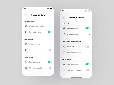 Day 007 – Settings Screen | DailyUI appsettings dailyui day007 designchallenge figmadesign interactiondesign mobileapp mobileux privacysetting securitysetting settingsscreen uidesign uiinspiration uiscreens userexperience userinterface uxdesign
