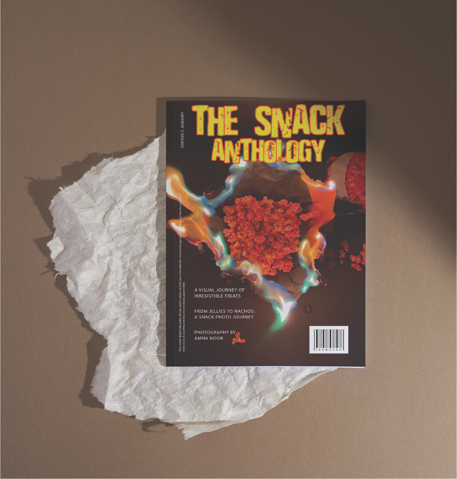 The Snack Anthology: Creative Photography & Design art direction branding color blocking commercial photography conceptual photography creative photography editorial design expressive design flat lay food photography food styling graphic design magazine cover photography pop art style product photography snack aesthetic visual storytelling