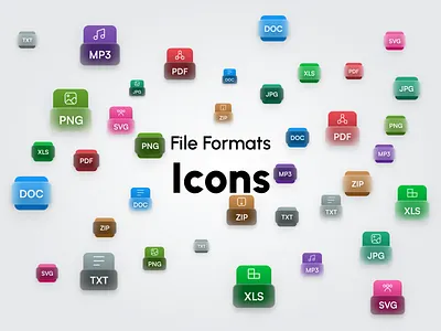 File Formats Icons design asset file file format format glass morphism graphic design icon icon pack icon set icons