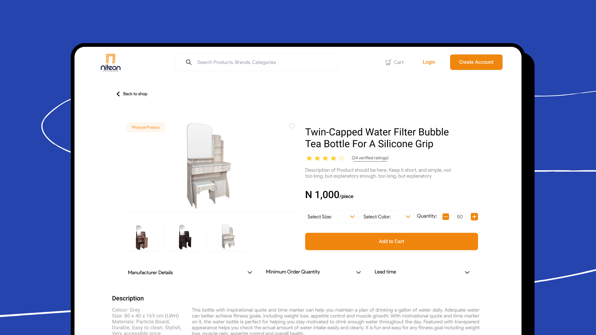 Niteon - Product Desription Page (B2B Marketplace) b2bdesign b2bmarketplace ecommerceux figma marketplaceux productdesign productpage uidesign userexperience userinterface uxforbusiness