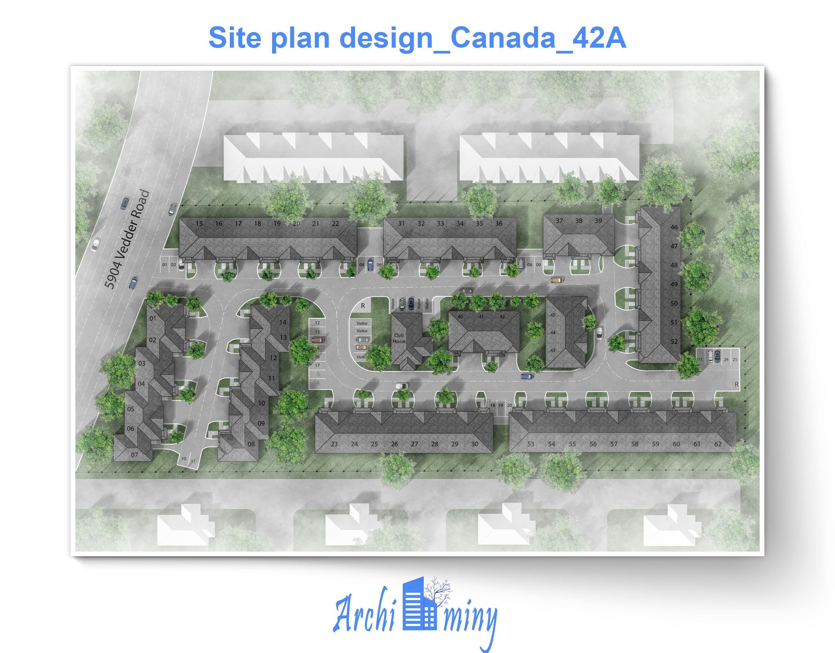 Smart Townhome Community Design at 5904 Vedder Road in Canada 2d rendering 5904 vedder road townhome design archiminy architecture portfoilo architecture visualization design illustration landscape photoshop rendering rendering residential site plan canada townhome cmmunity site layout